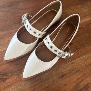 Maeve by Anthropologie Pointed Moto White Mary Jane Flats